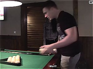 skinny lil' cockslut gets tag teamed on the pool table